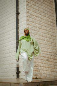 Two piece white and green outfit