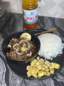 Spicy Ayamase sauce and a bowl of rice